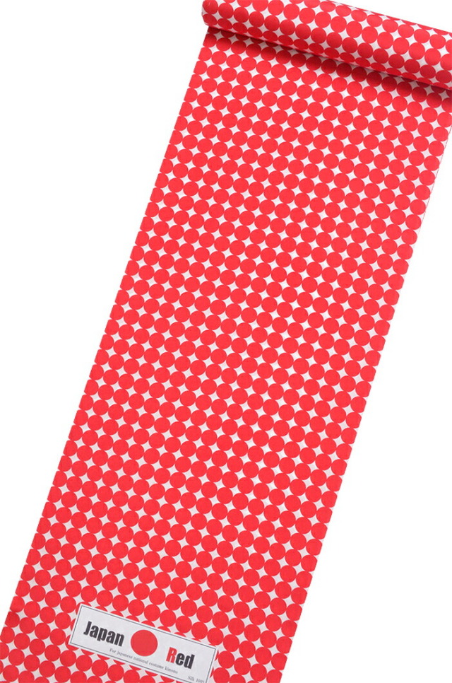 Japan Red　正絹長襦袢反物　赤×白　ドット柄（日の丸）　【日本】