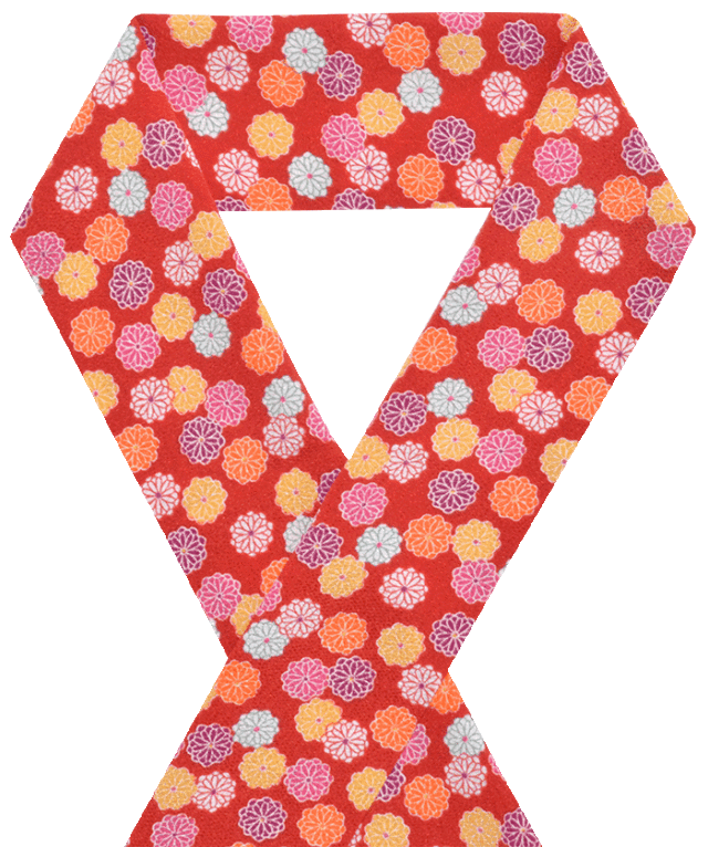 ポリエステル縮緬半衿　赤　菊づくし　【洗える半襟】【女性】【レディース】【古典柄】