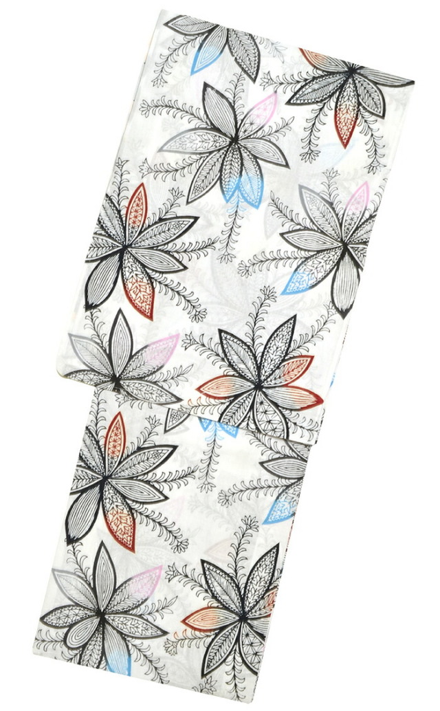 お仕立て上がり　浴衣　単品　白×黒　花唐草　【フリーサイズ】【日本製】