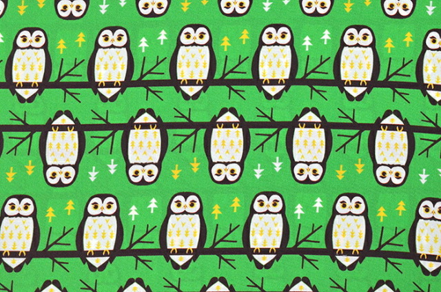 ≪京都　葵屋≫　正絹長襦袢反物　グリーン　ふくろう　【フクロウ】【owl】【普段着】