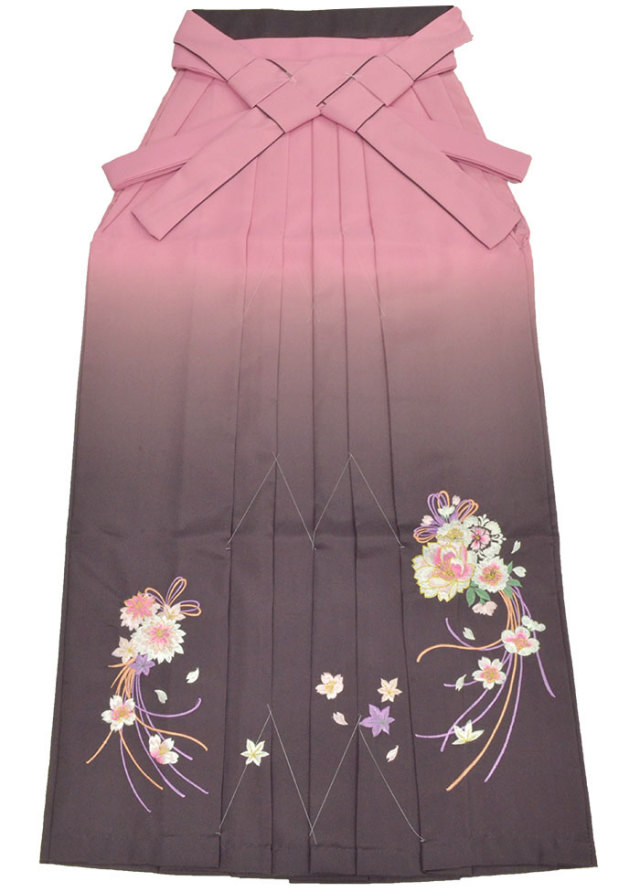 ぼかし刺繍袴　ピンク×墨色　桜　Ｌ・ＬＬサイズ　（適応身長約１６０～１７０ｃｍ前後）　【卒業式】【はかま】【女性】【レディース】