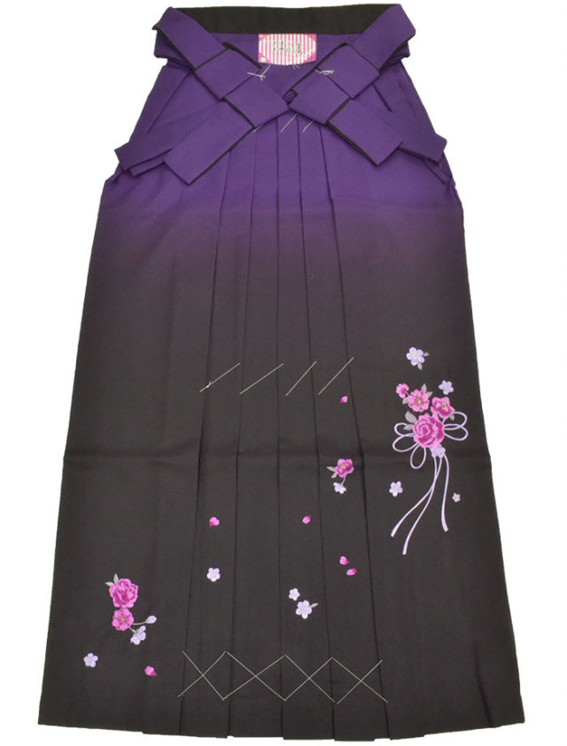 ぼかし刺繍袴　紫×黒（紫み）　薔薇と桜　ＬＬサイズ　（適応身長約１６５ｃｍ前後）　【卒業式】【はかま】【女性】【レディース】
