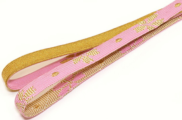 振袖向き　正絹帯締め　平組ピンク×ゴールド　桜　【帯じめ】【ふりそで】【成人式】