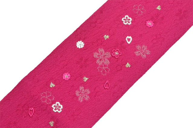 正絹　重ね衿　マゼンタピンク　桜刺繍入り　【訪問着】【振袖】【袴】【成人式】【卒業式】【伊達衿】
