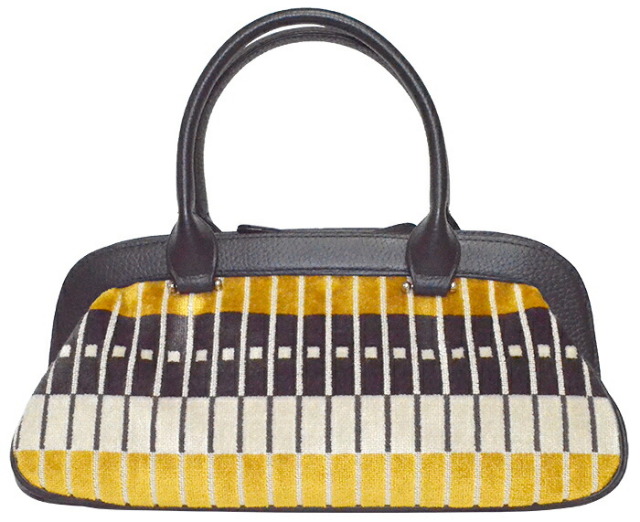 牛革　着物バッグ　黒×黄色　【バック】【かばん】【きものバッグ】【Bag】【和装バッグ】【レディース】