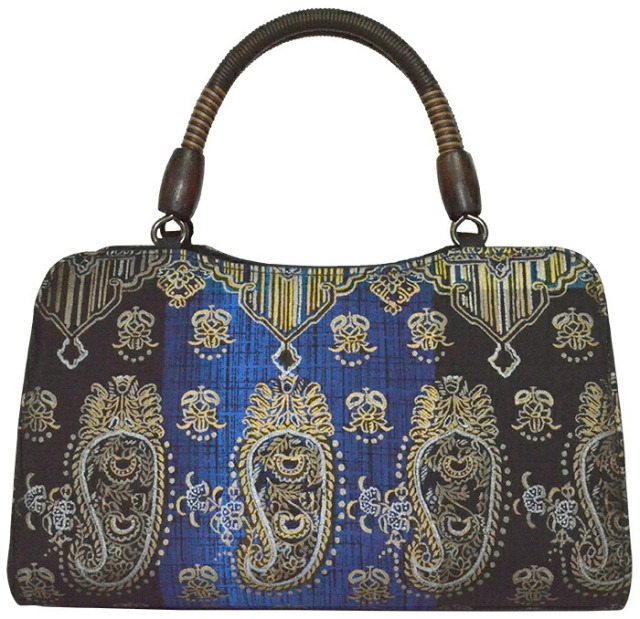 着物バッグ　青×黒　ペイズリー　世美庵　【バック】【かばん】【きものバッグ】【Bag】【ハンドバッグ】【和装バッグ】【レディース】【日本製】