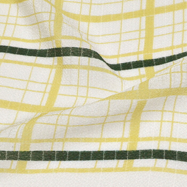 夏用　渡敬　正絹　絽帯揚げ　オフホワイト×黄緑　絽縮緬格子三色友禅　【夏きもの】【帯あげ】