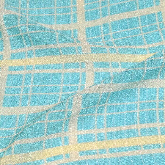 夏用　渡敬　正絹　絽帯揚げ　ターコイズブルー　絽縮緬格子三色友禅　【夏きもの】【帯あげ】
