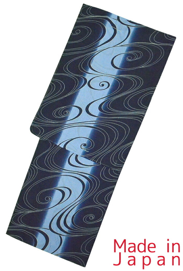 【トールサイズ】お仕立て上がり浴衣（単品）　綿絽　濃紺×水色　流水　【ＴＬサイズ】【レディース】【女性用】【日本製】【夏着物】【yukata】