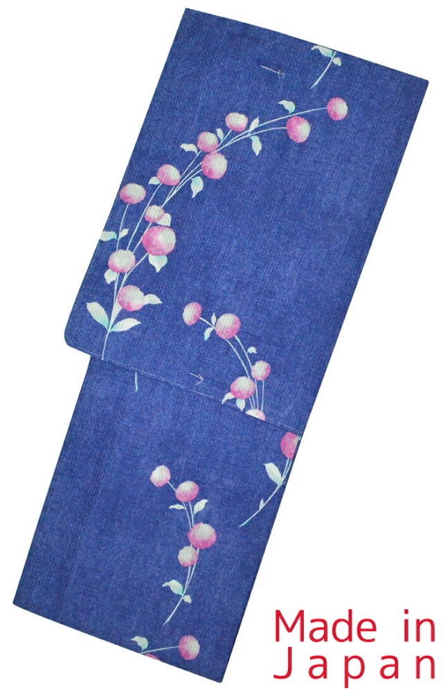 【トールサイズ】お仕立て上がり浴衣（単品）　綿絽　群青色　千日紅　【ＴＬサイズ】【レディース】【女性用】【日本製】【夏着物】【yukata】