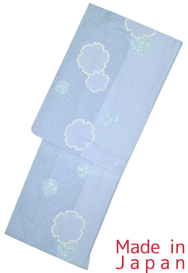 【トールサイズ】お仕立て上がり浴衣（単品）　綿絽　薄青藤色　雪輪と波丸　【ＴＬサイズ】【レディース】【女性用】【日本製】【夏着物】【yukata】