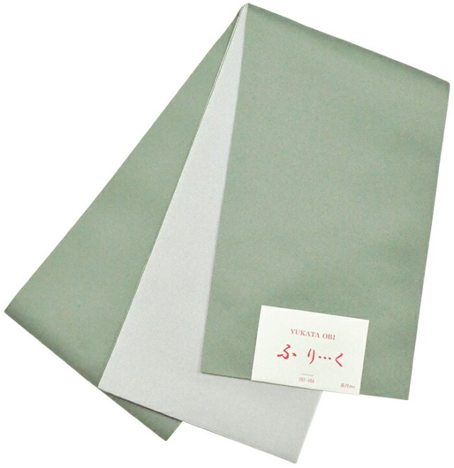 両面半巾帯（ロングサイズ）　スモークグリーン×ホワイトグレー　【半幅帯】【袴下帯】【袴用帯】【袴帯】【単帯】【細帯】【はかま】【浴衣】【ゆかた】【卒業式】【女性】【レディース】【日本製】