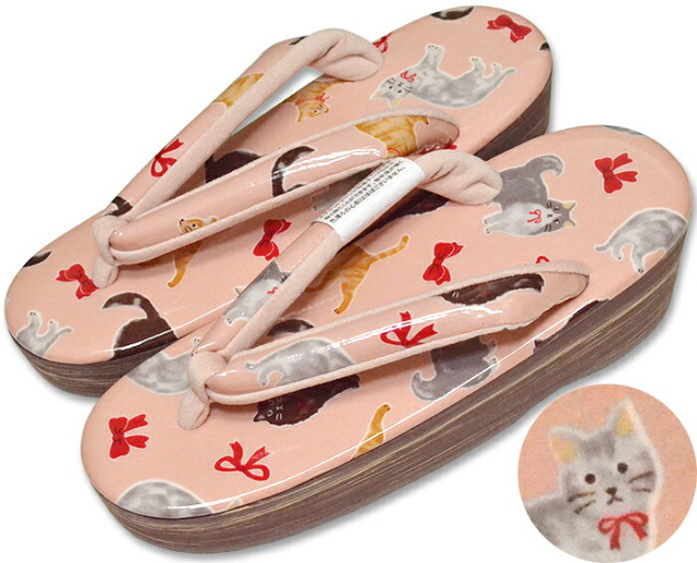 ねこ草履　ピンク　おしゃれキャット　Ｌサイズ（２４，５ｃｍ）　【猫】【女性】【レディース】【普段着】【和装履物】【日本製】