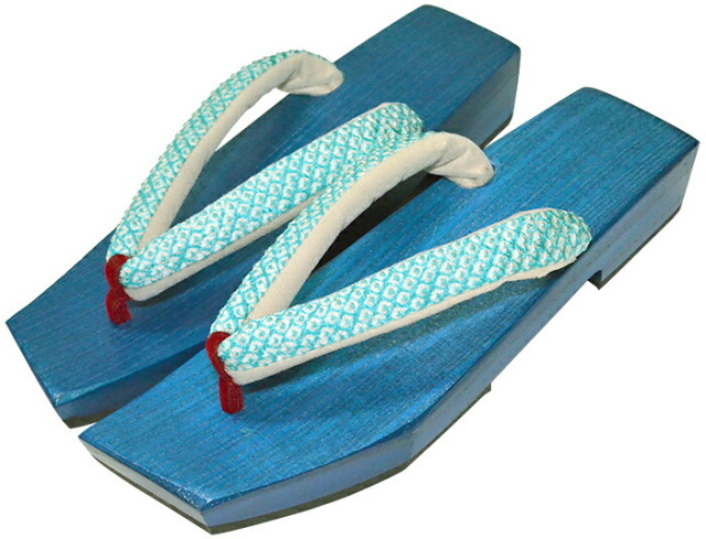女性用　桐下駄（細型）　ブルー（鼻緒/絞り鹿の子）　Ｆサイズ（２４，５ｃｍ）　【浴衣】【単品】【レディース】【wooden clogs】【geta】