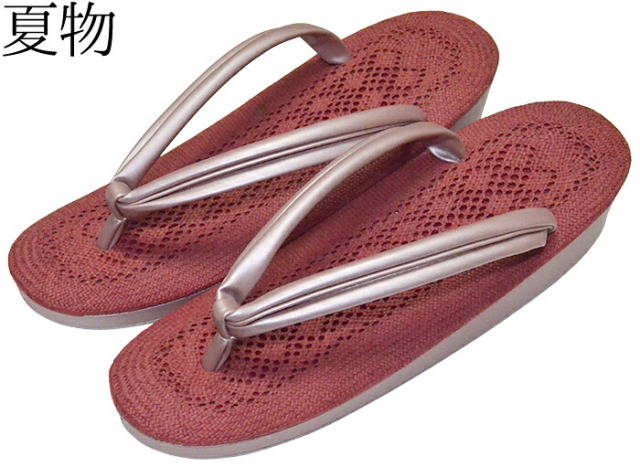【夏用】　白梅　草履　赤×灰桜色（鼻緒）　Ｍサイズ（２４，０ｃｍ）【夏草履】【和装履物】【女性】【レディース】