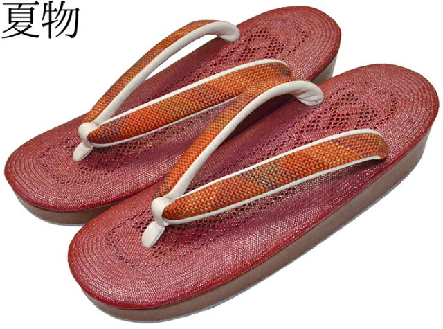 【夏用】　白梅　草履　赤×朱赤（鼻緒/組紐）　Ｌサイズ（２５，０ｃｍ）【夏草履】【和装履物】【女性】【レディース】