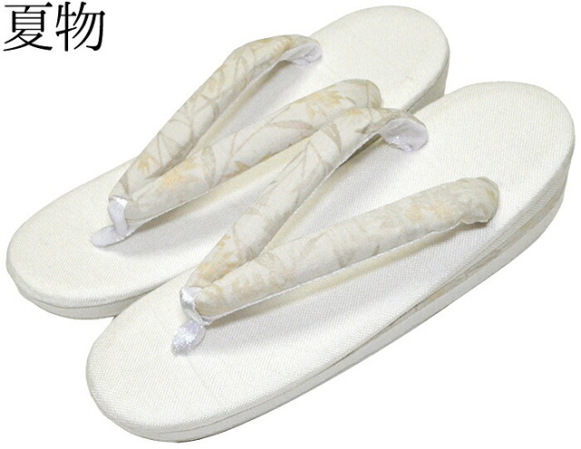 【夏用】　亜麻草履　きなり×花（鼻緒）　フリーサイズ（２４ｃｍ）【夏草履】【和装履物】【女性】【レディース】