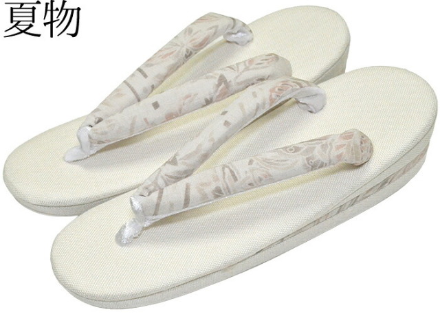 【夏用】　亜麻草履　きなり×薄桃色・葉（鼻緒）　フリーサイズ（２４ｃｍ）【夏草履】【和装履物】【女性】【レディース】