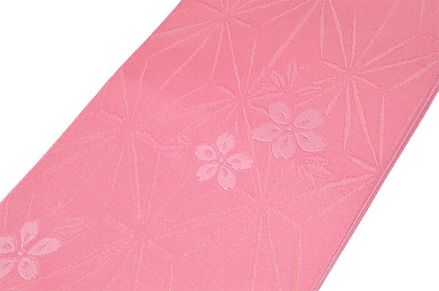 半巾帯（ひとえ）　ピンク　桜・麻の葉　【浴衣帯】【袴下帯】【半幅帯】【細帯】【女性】【レディース】【日本製】