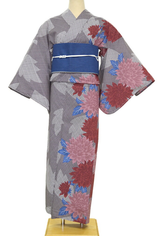 片身替わり　お仕立て上がり浴衣（単品）　あずき色　花　【フリーサイズ】【レディース】【女性用】【夏着物】【yukata】