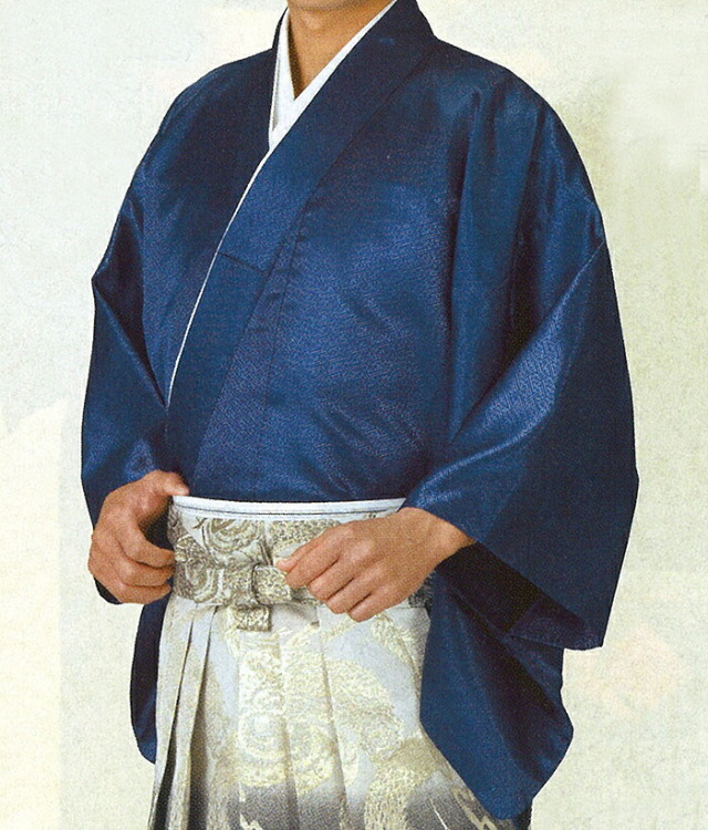 男物　袴下着物（伊達衿付き）　青　紗綾型　Ｍ・Ｌサイズ　【メンズ】【納期約２週間】【送料無料】