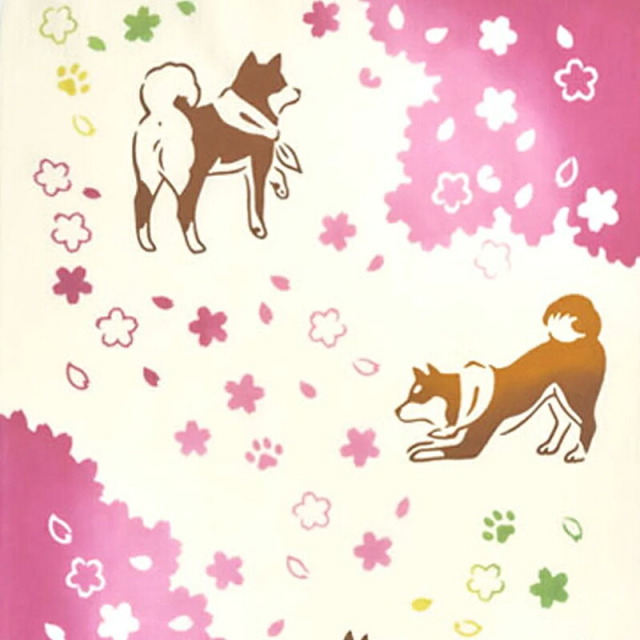 注染手ぬぐい　kenema-けねま-　柴犬さんの春のお散歩　【てぬぐい】【手拭い】【はんかち】【ハンカチ】【タオル】【tenugui】【towel】【日本製】【プチギフト】【Made in Japan】【shibadog】【shibainu】【しばいぬ】