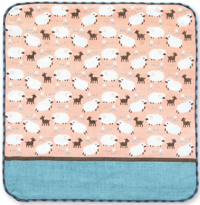 ハンカチーフ（動物園シリーズ）　ヒツジ　ピンク　【２５ｃｍ】【はんかち】【ハンカチ】【タオル】【handkerchief】【日本製】【Made in Japan】【ひつじ】【sheep】