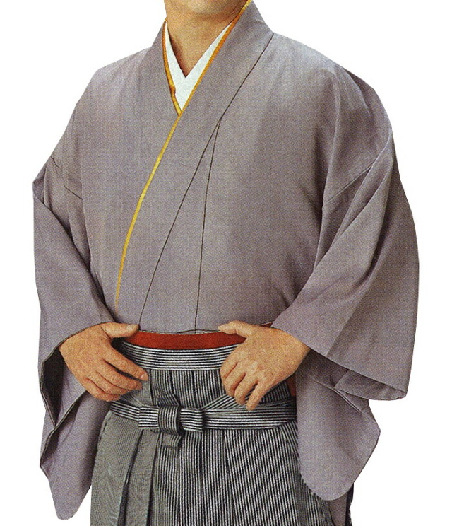 男物　袴下着物（伊達衿付き）　グレー　Ｍ・Ｌサイズ　【メンズ】【納期約２週間】【送料無料】