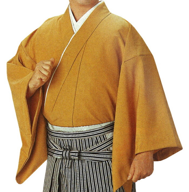 男物　袴下着物（伊達衿付き）　芥子（からし）　Ｍ・Ｌサイズ　【メンズ】【納期約２週間】【送料無料】