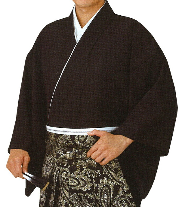 男物　袴下着物（伊達衿付き）　黒　Ｍ・Ｌサイズ　【メンズ】【納期約２週間】【送料無料】