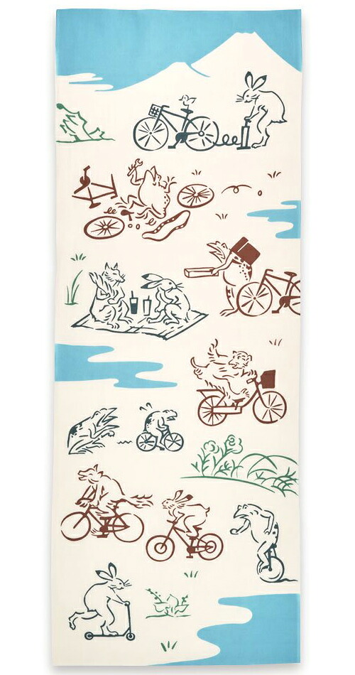 注染手ぬぐい　kenema-けねま-　鳥獣戯画　自転車　【てぬぐい】【手拭い】【はんかち】【ハンカチ】【タオル】【tenugui】【towel】【日本製】【プチギフト】【鳥獣人物戯画】【うさぎ】【かえる】【bicycle】
