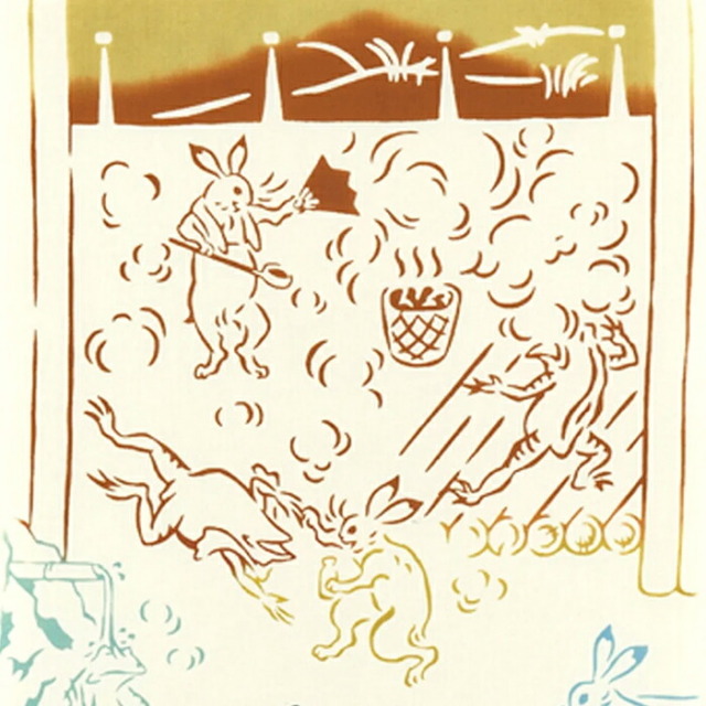 注染手ぬぐい　kenema-けねま-　鳥獣戯画　温泉　【てぬぐい】【手拭い】【はんかち】【ハンカチ】【タオル】【tenugui】【towel】【Chojugiga】【日本製】【プチギフト】【鳥獣人物戯画】【うさぎ】【かえる】