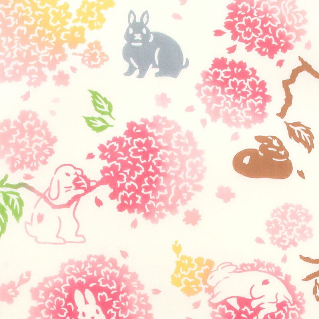 注染手ぬぐい　kenema-けねま-　毬桜とうさぎ　【てぬぐい】【手拭い】【はんかち】【ハンカチ】【タオル】【tenugui】【towel】【日本製】【プチギフト】【Made in Japan】【ウサギ】【rabbit】