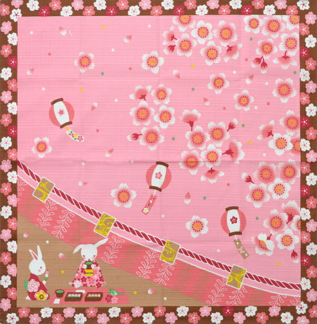 四季彩布　和柄　シャンタンチーフ　小風呂敷　四月　お花見　【ハンカチ】【ランチクロス】【桜】【５０cm】　【日本製】