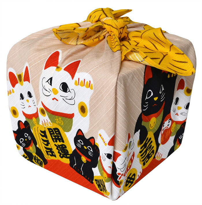 包むと柄が立体的に♪　シャンタンチーフ　小風呂敷　《花衣》　招き猫　【ハンカチ】【ランチクロス】【お土産】【５０cm】
