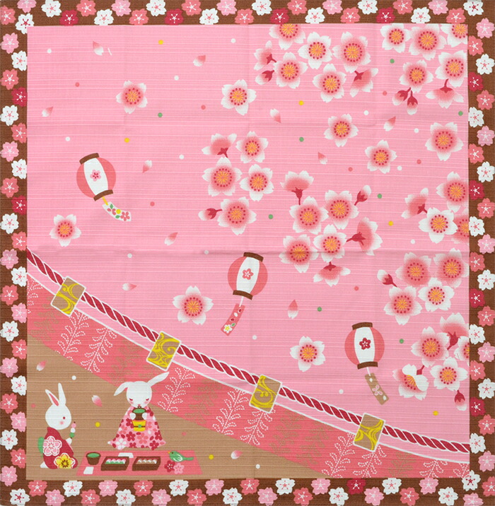 四季彩布　和柄　シャンタンチーフ　小風呂敷　四月　お花見　【ハンカチ】【ランチクロス】【桜】【５０cm】　【日本製】