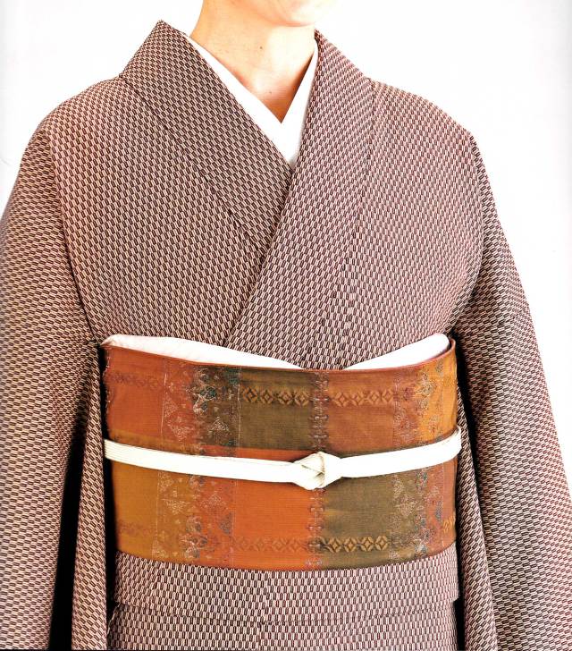 単衣 小紋 板絞り 丹後縮緬 グラデーション 小豆色 山鳩色 K-3004