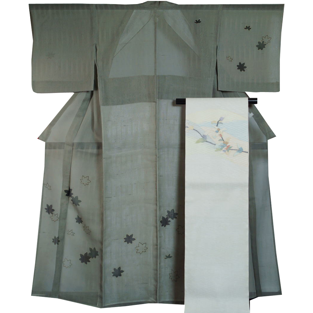 特選 千切屋治兵衛 夏着物セット 縦絽紬の訪問着・袋帯 2点 セット 楓  