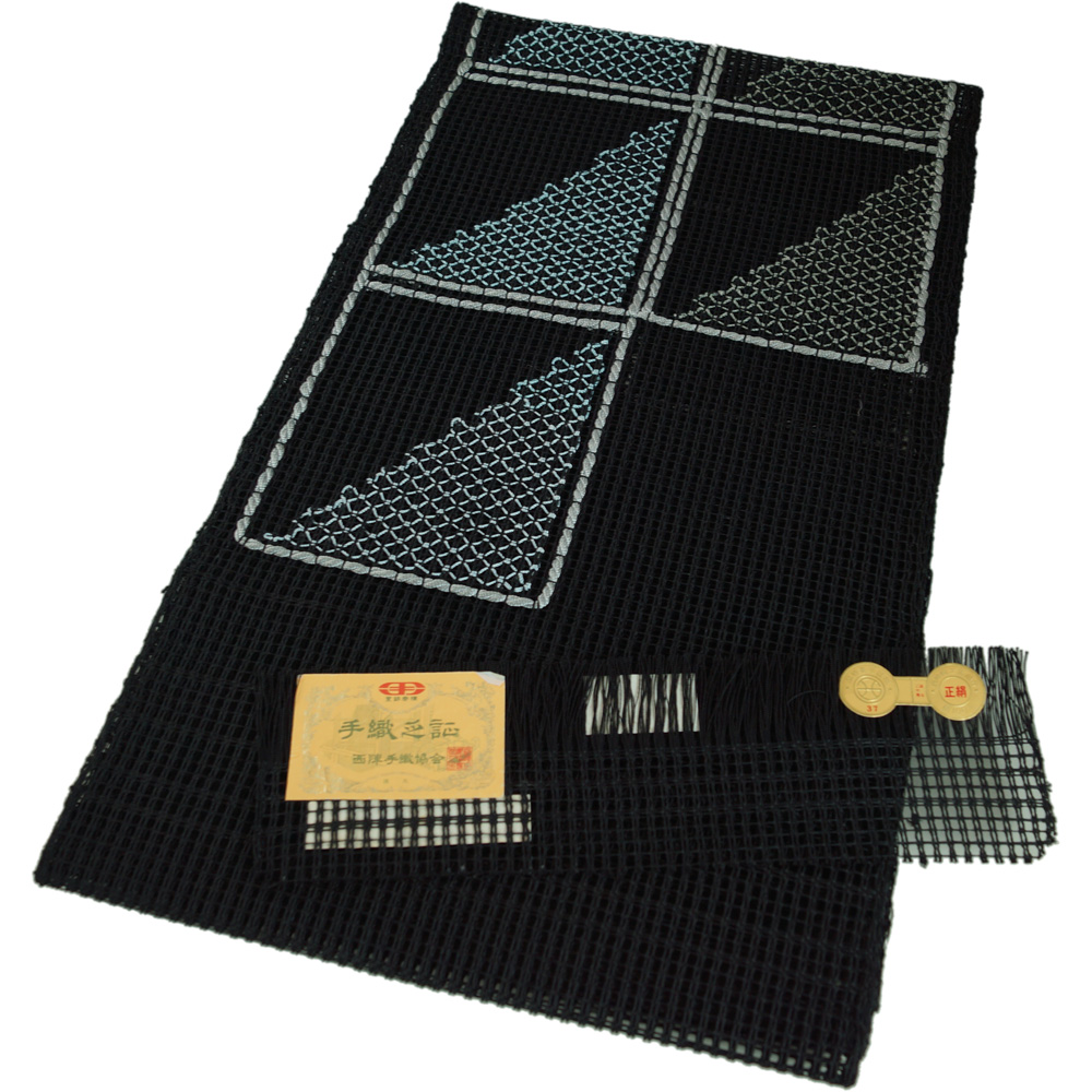 夏物 八寸名古屋帯 未使用品 羅 西陣 渡文 長尺 正絹 お太鼓柄 黒色  