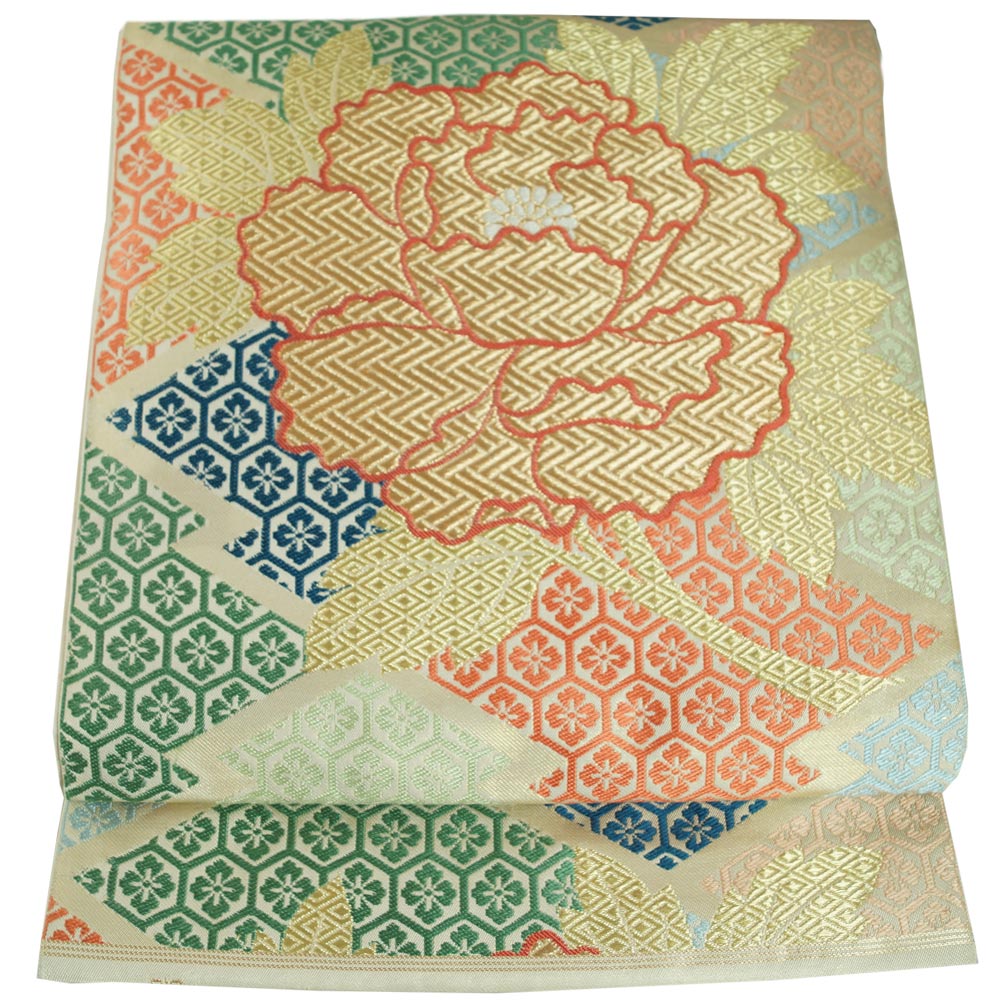 袋帯 西陣 川島織物 松菱模様 振袖向き 六通 黒色 本袋帯 金糸  