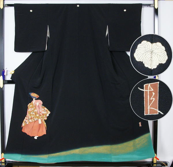 特選逸品】 初代由水十久 加賀友禅黒留袖 石橋 ☆送料無料