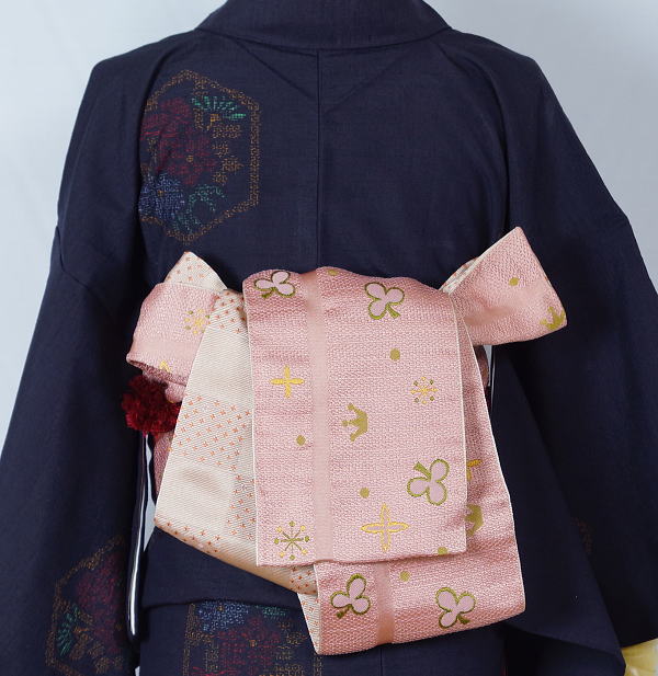 新品　リバーシブル小袋帯　『京じぇんぬ』　洋風柄　ピンク×ベージュ　（4）
