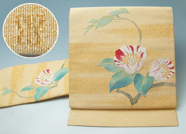 西陣 川島織物】特注長尺 綴れ八寸名古屋帯 椿模様☆送料無料(Free  