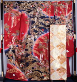 振袖セット 振袖・本綾佐賀錦 岡野武一郎 袋帯 2点 セット 雲取に波頭 