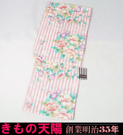 【新品】特選プレタ浴衣　LIP STAGE　フリーサイズ　（3）ボーダー×洋花