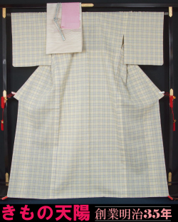 新品仕立上品　夏物　近江ちぢみ「秦荘上布」と袋帯、帯揚げ、帯〆の４点セット　裄長・トールサイズ