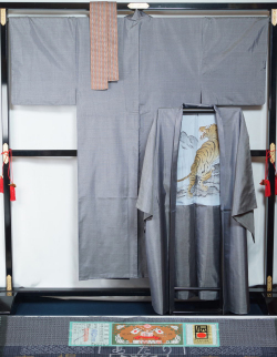 男物　大島紬アンサンブル・本場筑前博多織