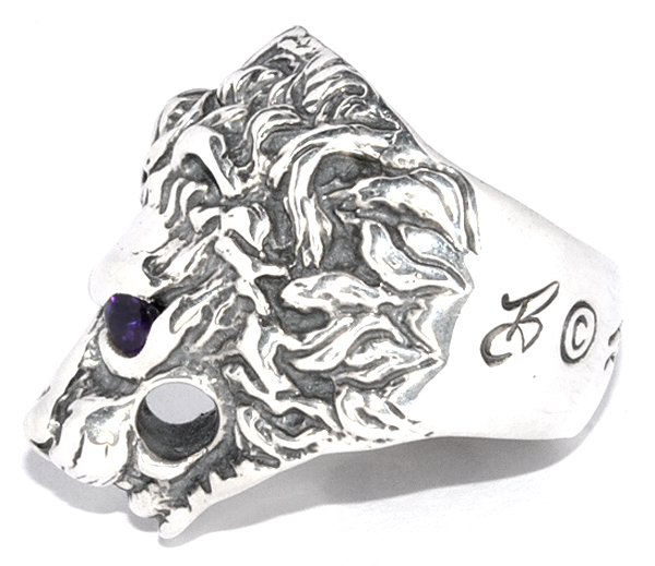 ビルウォールレザー Bill Wall Leather Lion Ring w/Stone eyes