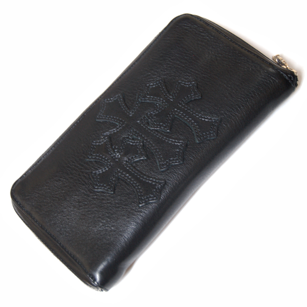 クロムハーツ　CHROME HEARTS　REC F ZIP #2 ウォレット/ブラックレザー・3クロスパッチ　財布