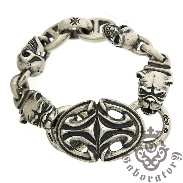 ガボラトリー　Gaboratory　Sculpted oval w/2skulls+h.w.o&anchor links, all smooth with 2bulldogs　225-B